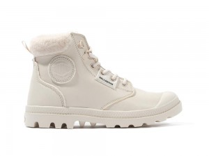 Almond Milk Khaki Women Palladium PAMPA HI SNOW WARM High Tops Shoes USA | QUL-837604