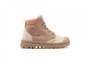 Beige Tan / Nude Brown Kids' Palladium PAMPA HI CUFF WP OZ High Top Boots USA | DBC-291340