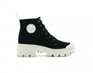 Black Women Palladium PALLABASE TWILL High Top Boots USA | UQH-582413