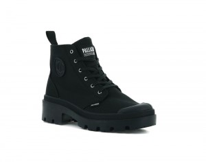 Black / Black Women Palladium PALLABASE TWILL High Top Boots USA | HRF-092648