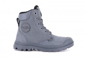 Dark Shadow Grey Kids' Palladium PAMPA SPORT CUFF WPS High Top Boots USA | YSV-974012