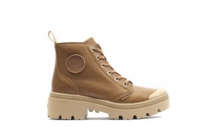 Dear Brown Women Palladium PALLABASE LEATHER High Top Boots USA | NJW-234105