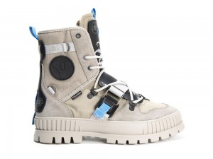 Dune Grey Kids' Palladium PALLASHOCK X DESTINY High Top Boots USA | EUD-561297