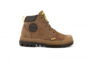 Mahogany Brown Kids' Palladium PAMPA HI CUFF WP OZ High Top Boots USA | MEI-831947