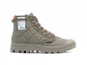 Military Olive Kids' Palladium PAMPA RE-QUILTED High Top Boots USA | CBF-207136