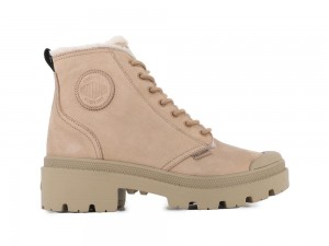 Ochre Tan Brown Women Palladium PALLABASE NUBUCK ZIP WL High Tops Shoes USA | MCI-301957