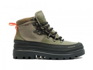 Olive Night Kids' Palladium PALLATROOPER HIKER WP+ X FINISTERRE High Top Boots USA | UPX-142697