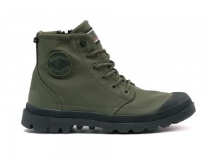 Olive Night Kids' Palladium PAMPA RCYL LT+WP+ZIP High Top Boots USA | ROM-849156