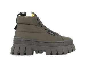 Olive Night Women Palladium REVOLT BOOT OVERCUSH High Top Sneakers USA | PDQ-468032