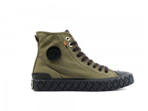 Olive Night / Black Men Palladium PALLA ACE CANVAS MID High Tops Shoes USA | JVX-190352