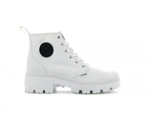 Star White Women Palladium PALLABASE TWILL High Tops Shoes USA | IPY-287649