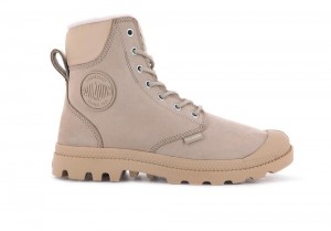 Warm Sand Brown Kids' Palladium PAMPA SPORT CUFF WPS High Top Boots USA | VNP-614280