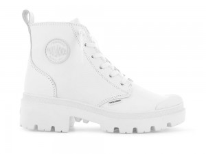 White / Black Women Palladium PALLABASE LEATHER High Top Boots USA | AZI-721903