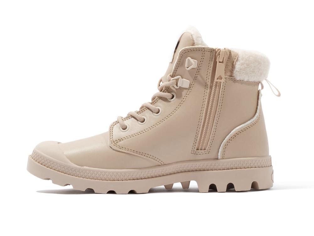 Beige Tan Women Palladium PAMPA HI SNOW WARM High Tops Shoes  USA |  GCV-965083