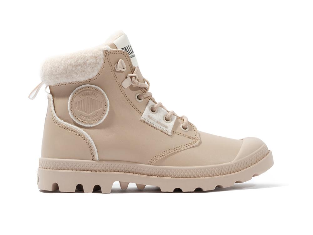 Beige Tan Women Palladium PAMPA HI SNOW WARM High Tops Shoes  USA |  GCV-965083