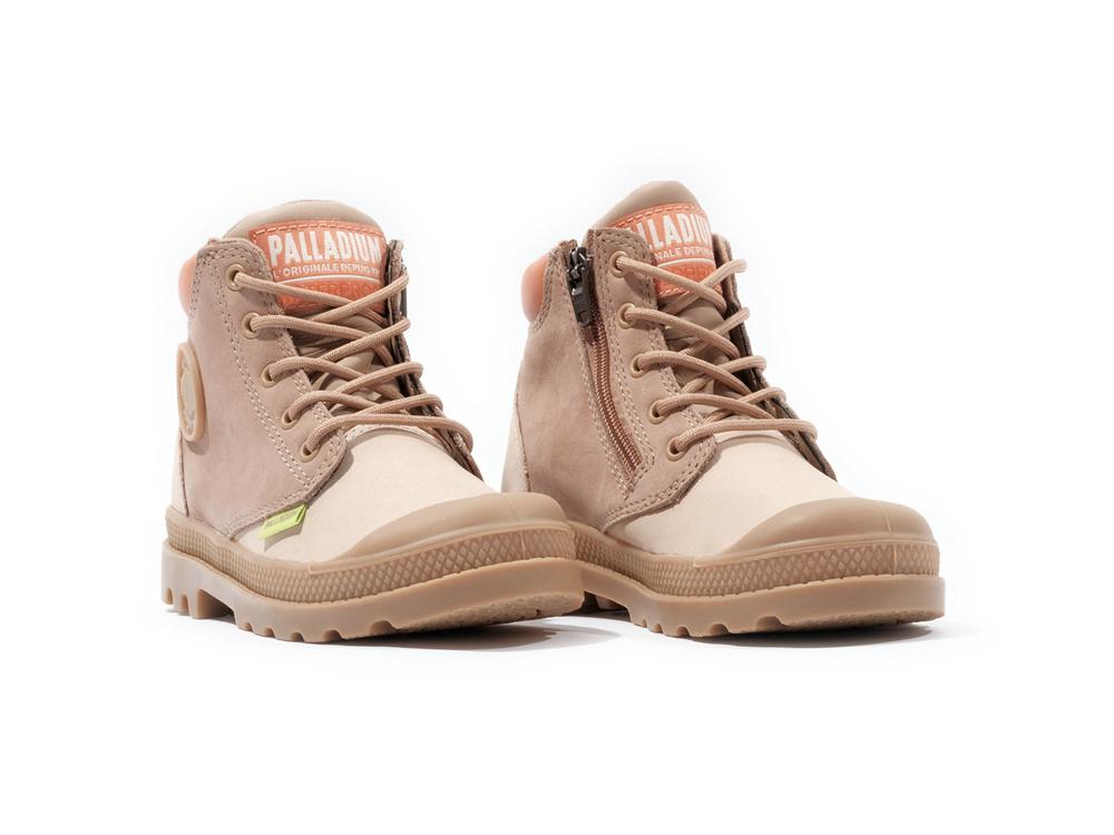 Beige Tan / Nude Brown Kids' Palladium PAMPA HI CUFF WP OZ High Top Boots  USA |  DBC-291340