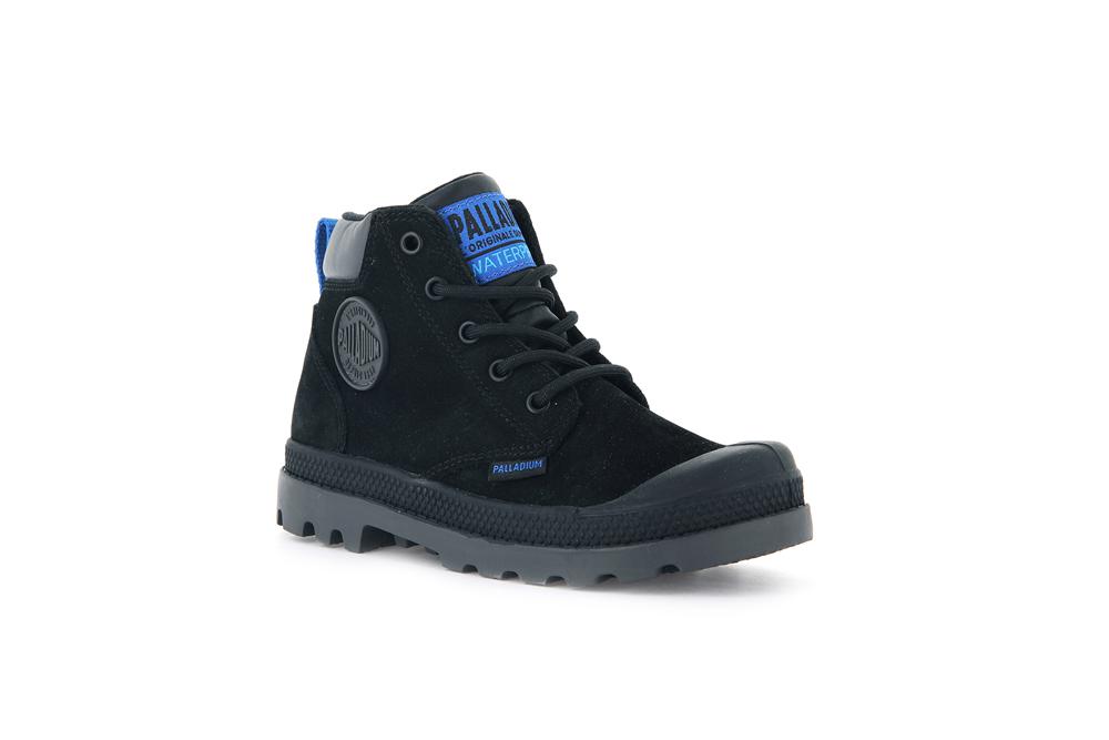 Black / Black Kids' Palladium PAMPA HI CUFF WP OZ High Top Boots  USA |  CJB-591036