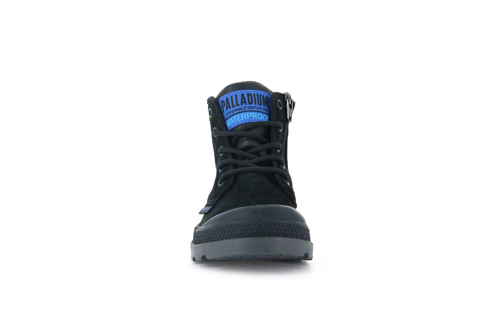 Black / Black Kids' Palladium PAMPA HI CUFF WP OZ High Top Boots  USA |  CJB-591036