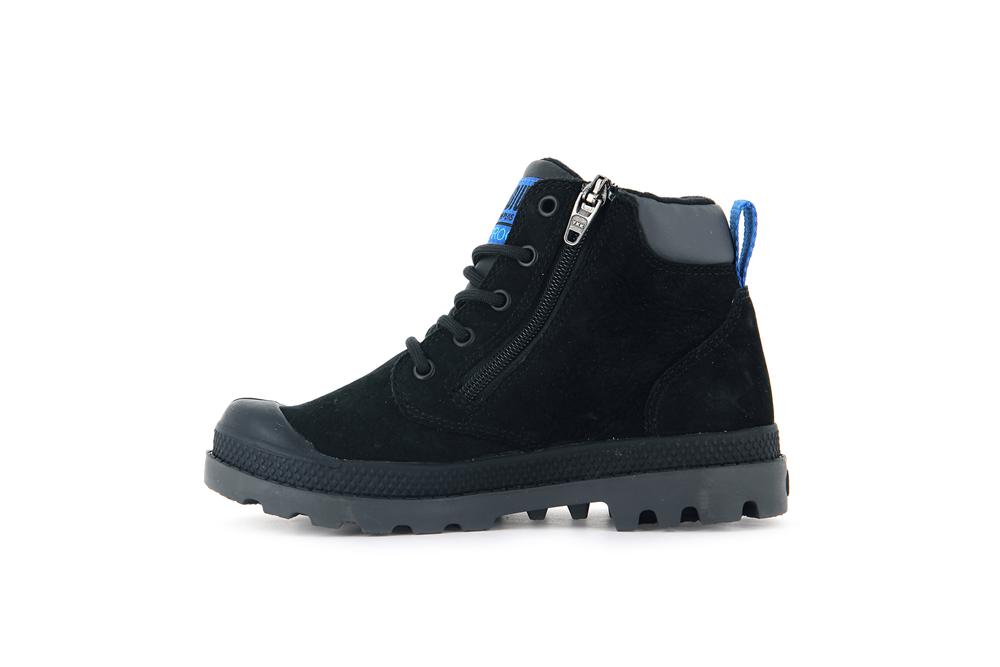 Black / Black Kids' Palladium PAMPA HI CUFF WP OZ High Top Boots  USA |  CJB-591036