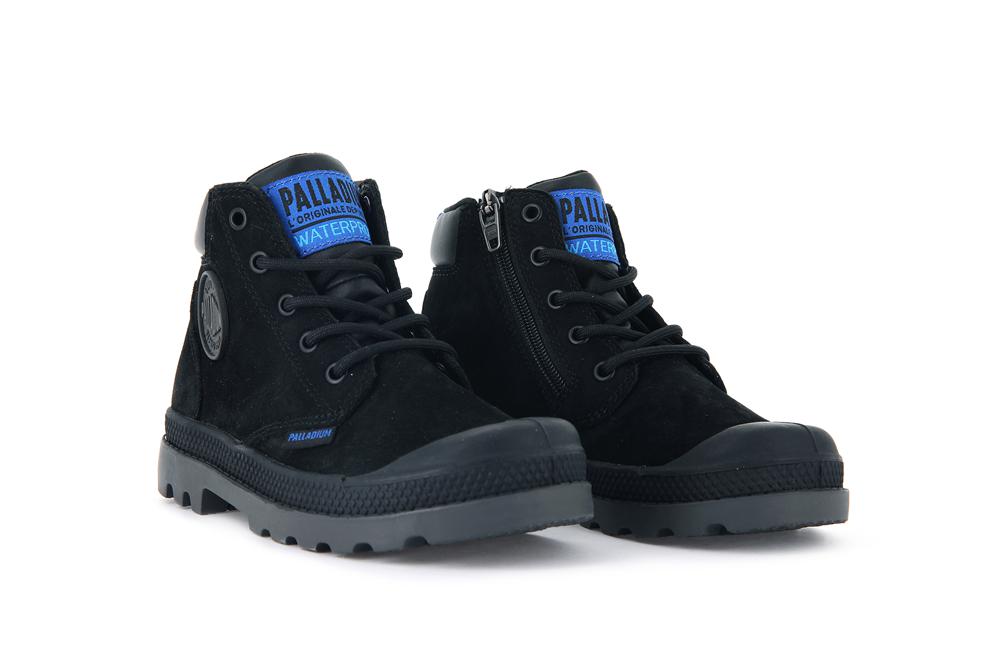 Black / Black Kids' Palladium PAMPA HI CUFF WP OZ High Top Boots  USA |  CJB-591036