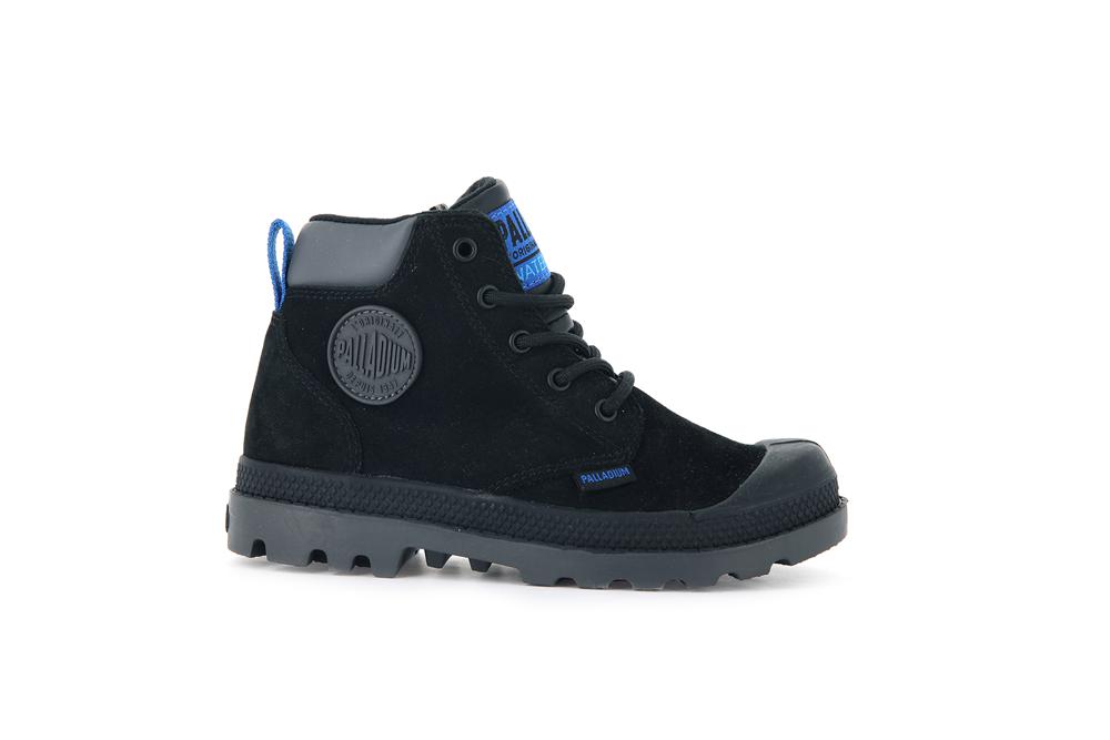 Black / Black Kids\' Palladium PAMPA HI CUFF WP OZ High Top Boots  USA |  CJB-591036