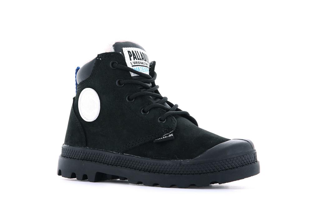 Black / Black Kids' Palladium PAMPA HI CUFF WPS OZ High Top Boots  USA |  JNL-432958