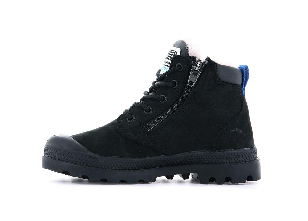 Black / Black Kids' Palladium PAMPA HI CUFF WPS OZ High Top Boots  USA |  JNL-432958