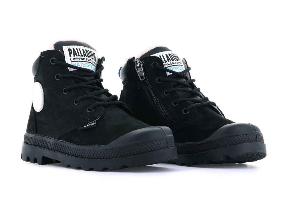 Black / Black Kids' Palladium PAMPA HI CUFF WPS OZ High Top Boots  USA |  JNL-432958