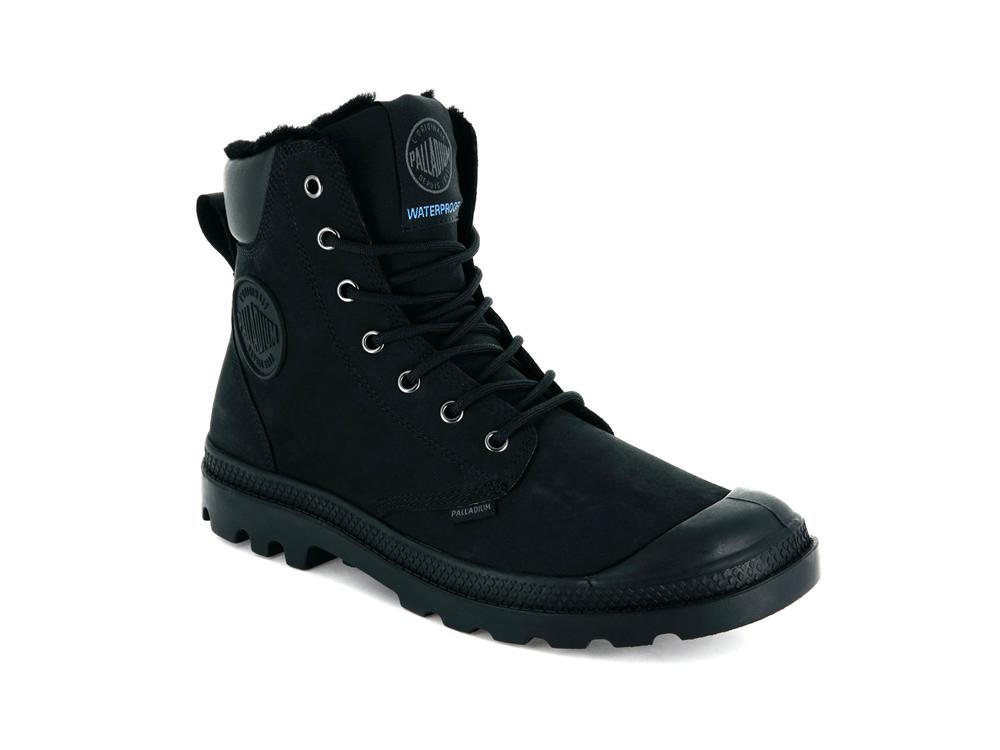 Black / Black Kids' Palladium PAMPA SPORT CUFF WPS High Top Boots  USA |  QBE-645987