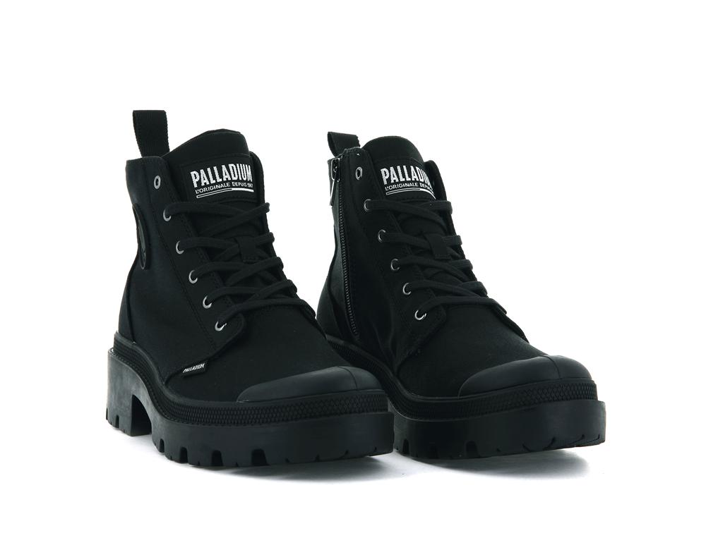 Black / Black Women Palladium PALLABASE TWILL High Top Boots  USA |  HRF-092648