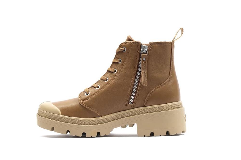 Dear Brown Women Palladium PALLABASE LEATHER High Top Boots  USA |  NJW-234105