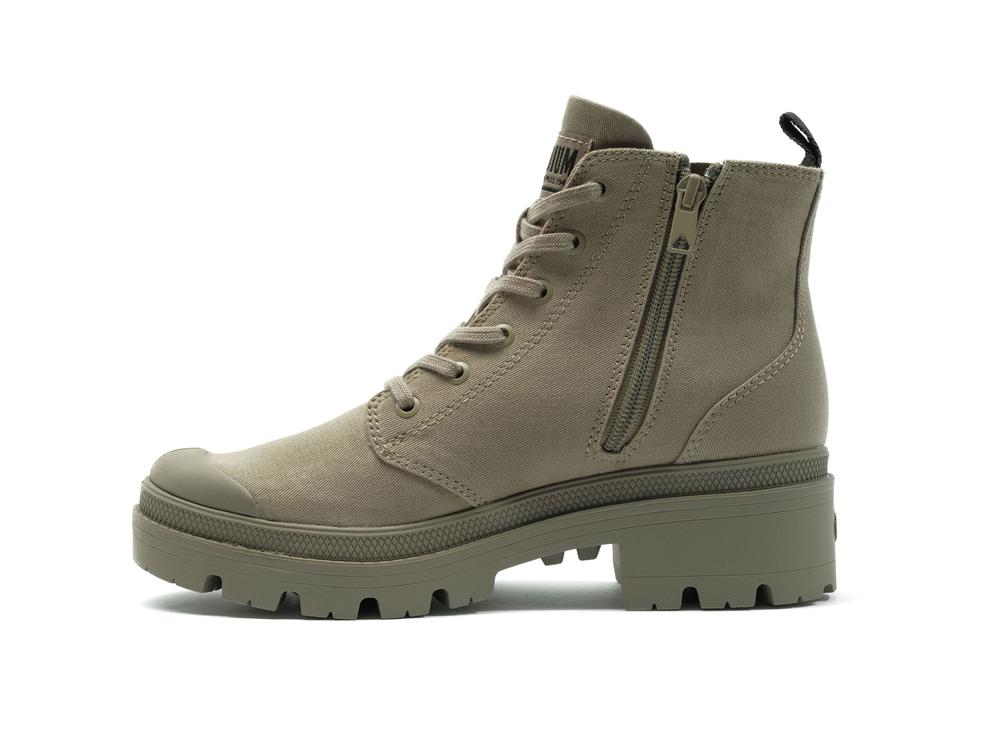 Dusky Green Women Palladium PALLABASE TWILL High Top Boots  USA |  KIQ-467158