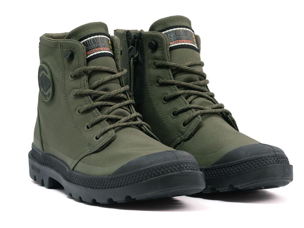 Olive Night Kids' Palladium PAMPA RCYL LT+WP+ZIP High Top Boots  USA |  ROM-849156