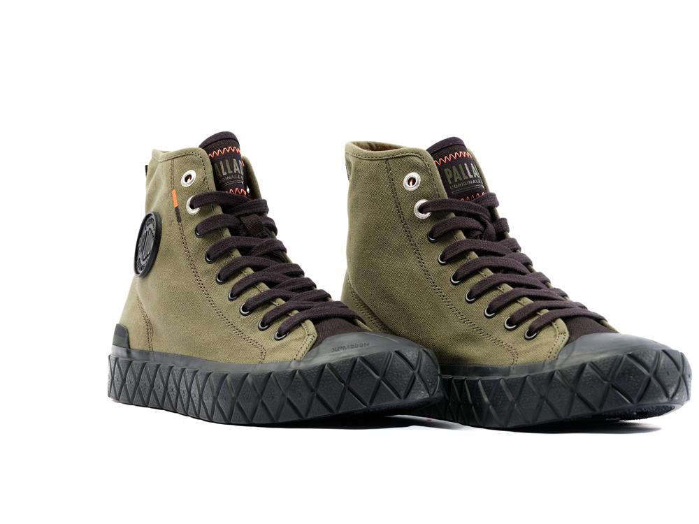 Olive Night / Black Men Palladium PALLA ACE CANVAS MID High Top Sneakers  USA |  RVZ-129580