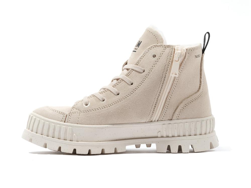 Sahara Beige Women Palladium PALLASHOCK ZIP WARM High Tops Shoes  USA |  FZY-054638