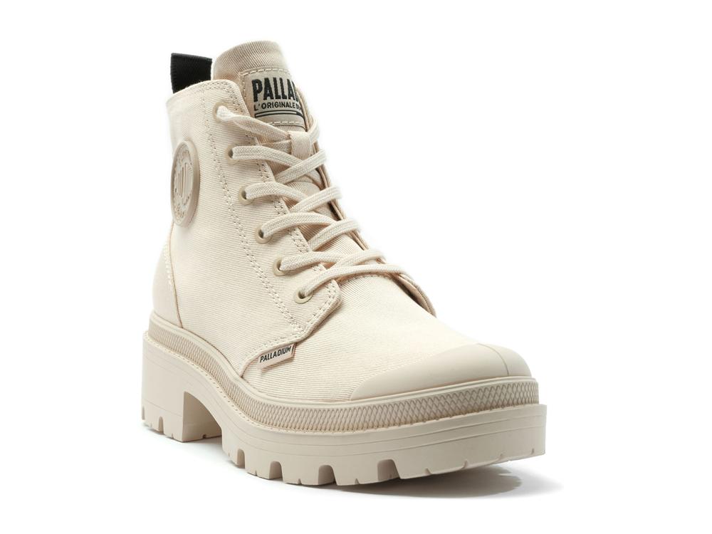 Sand Beige Women Palladium PALLABASE TWILL High Tops Shoes  USA |  FEQ-524067