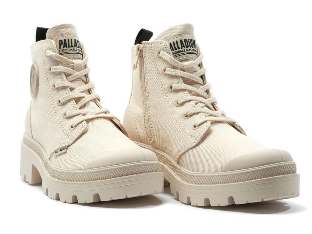 Sand Beige Women Palladium PALLABASE TWILL High Tops Shoes  USA |  FEQ-524067