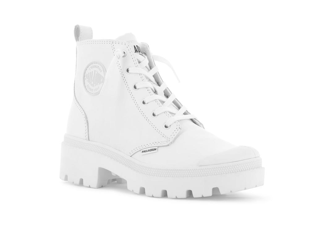 White / Black Women Palladium PALLABASE LEATHER High Top Boots  USA |  AZI-721903