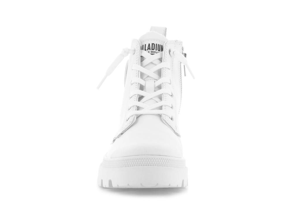 White / Black Women Palladium PALLABASE LEATHER High Top Boots  USA |  AZI-721903