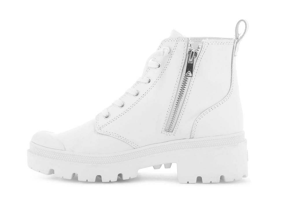 White / Black Women Palladium PALLABASE LEATHER High Top Boots  USA |  AZI-721903