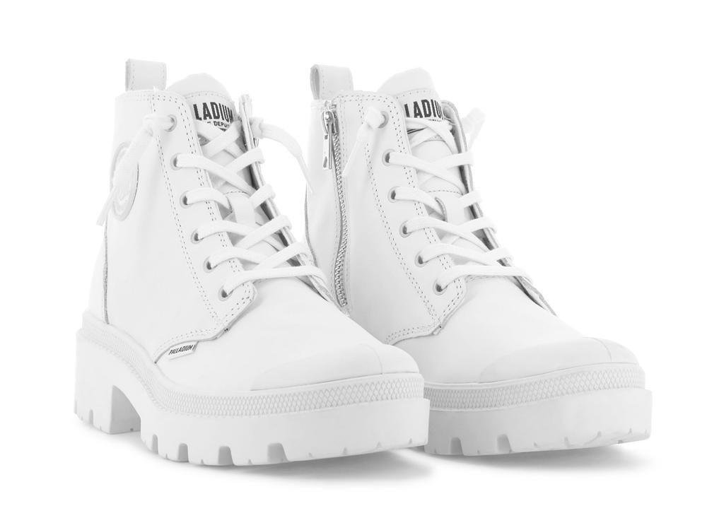 White / Black Women Palladium PALLABASE LEATHER High Top Boots  USA |  AZI-721903