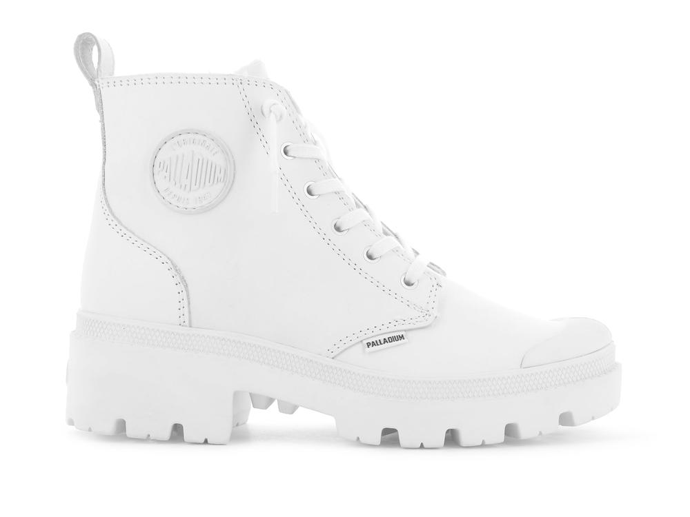 White / Black Women Palladium PALLABASE LEATHER High Top Boots  USA |  AZI-721903